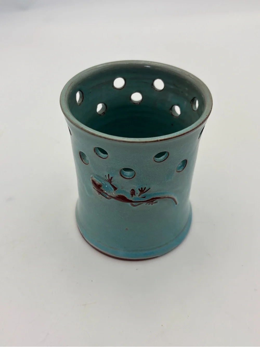 Vintage Turquoise Kilnworks Pottery Lizard Candle Holder- Made in Virgin Islands